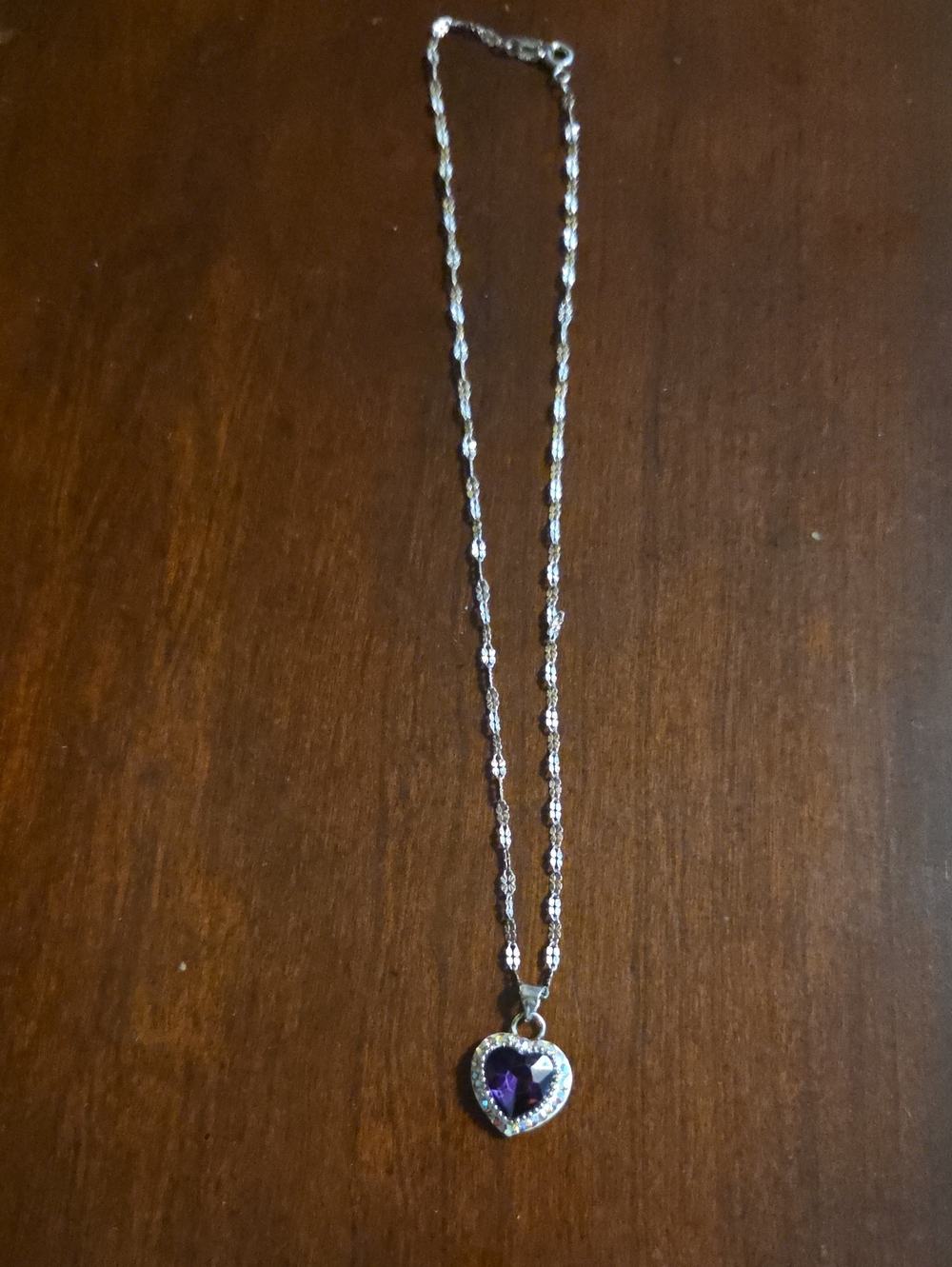 Steriling Siler Heart Pendant Necklace with Purple Stone - Women Jewelry